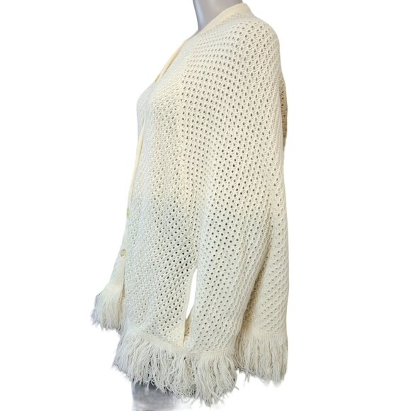 Vintage 70s Crochet Poncho Cardigan Wrap Jacket Shawl Women One Size Fall Winter - Picture 4 of 16